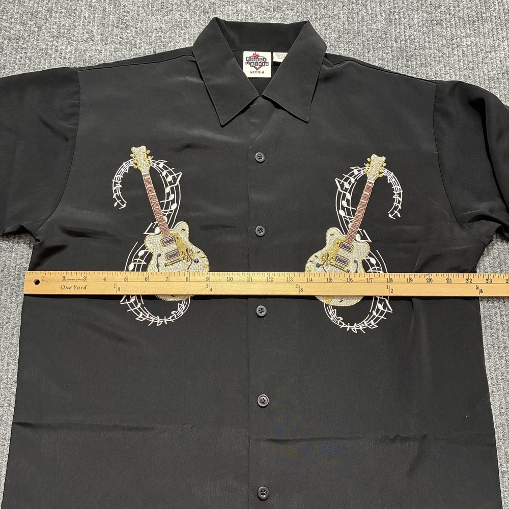House of Blues Shirt Mens Medium Black Camp Bowling‎ Embroidered Guitars Rock - Picture 6 of 11